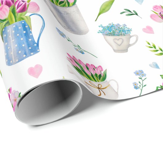 Mooie waterverf lente bloem motief Gelukkig Pasen Cadeaupapier (Rol Hoek)