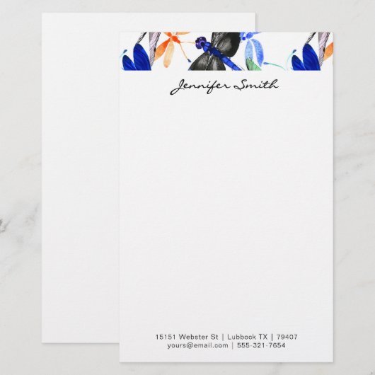 Mooie Waterverf Libelle Patroon Rand Briefpapier (Voorkant / Achterkant)