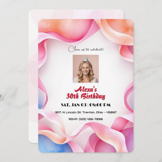 Mooie Waterverf Lijst Verjaardag gepersonaliseerd Kaart (Voorkant / Achterkant)