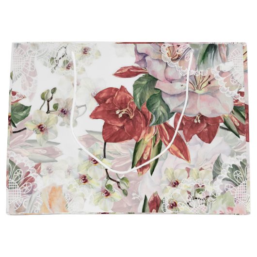 Mooie waterverf lily en orchidee Lace schattig Groot Cadeauzakje (Voorkant)