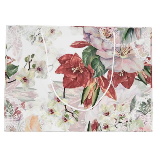 Mooie waterverf lily en orchidee Lace schattig Groot Cadeauzakje (Achterkant)