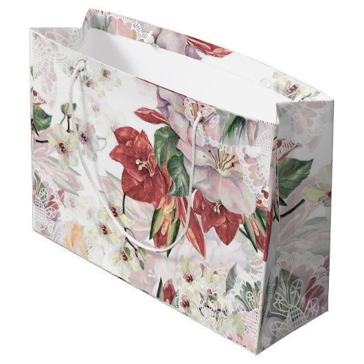 Mooie waterverf lily en orchidee Lace schattig Groot Cadeauzakje (Achterkant Gekanteld)