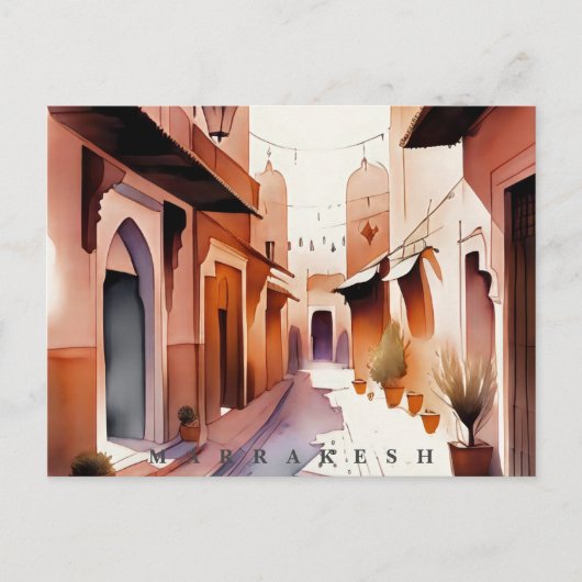 Mooie Waterverf Marrakesh Marokko Oude Medina Briefkaart (Voorkant)