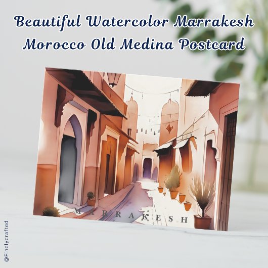 Mooie Waterverf Marrakesh Marokko Oude Medina Briefkaart