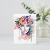 Mooie Waterverf meisje met bloemen in haar haar ha Briefkaart (Staand voorkant)