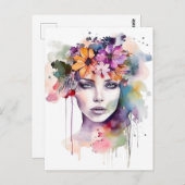 Mooie Waterverf meisje met bloemen in haar haar ha Briefkaart (Voorkant / Achterkant)
