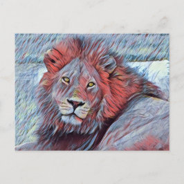 Mooie Waterverf met leeuw in blauw en rood Briefkaart