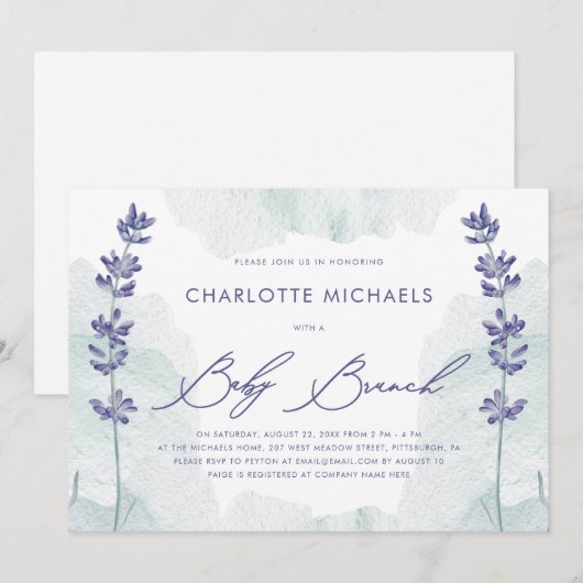 Mooie Waterverf met Script Baby Brunch Kaart (Voorkant / Achterkant)