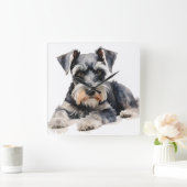 MOOIE WATERVERF MINIATUUR SCHNAUZER HOND VIERKANTE KLOK (Huis)
