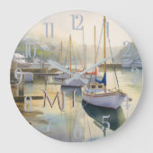 Mooie Waterverf nautische zeilmonogram Grote Klok (Voorkant)