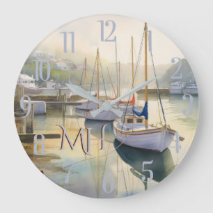 Mooie Waterverf nautische zeilmonogram Grote Klok