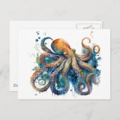 Mooie waterverf Octopus Briefkaart (Voorkant / Achterkant)