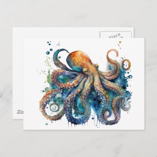 Mooie waterverf Octopus Briefkaart (Voorkant / Achterkant)