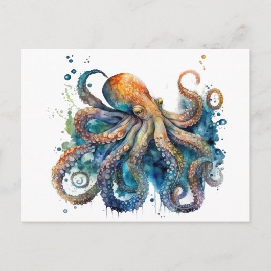 Mooie waterverf Octopus Briefkaart (Voorkant)