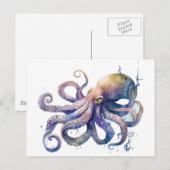 Mooie waterverf Octopus Briefkaart (Voorkant / Achterkant)