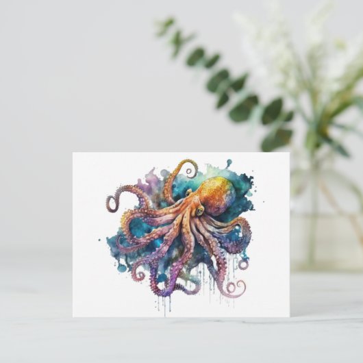 Mooie waterverf Octopus Briefkaart (Staand voorkant)