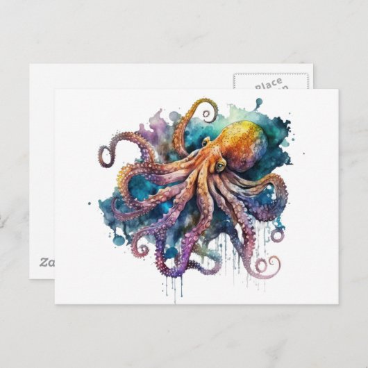 Mooie waterverf Octopus Briefkaart (Voorkant / Achterkant)
