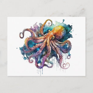 Mooie waterverf Octopus Briefkaart