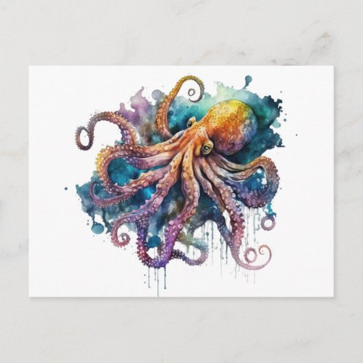 Mooie waterverf Octopus Briefkaart (Voorkant)