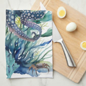 Mooie Waterverf Octopus keukenhanddoek (Quarter Fold)