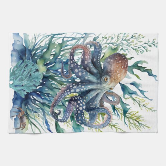 Mooie Waterverf Octopus keukenhanddoek (Horizontaal)