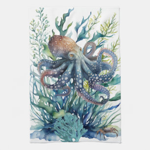 Mooie Waterverf Octopus keukenhanddoek