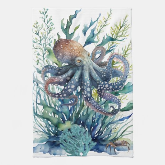 Mooie Waterverf Octopus keukenhanddoek (Verticaal)