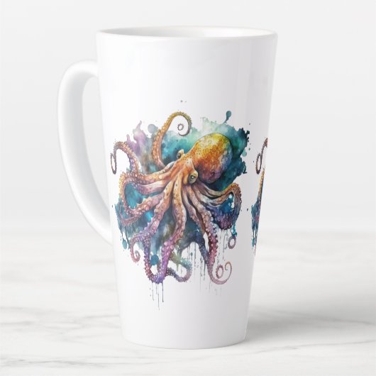 Mooie Waterverf octopus Latte Mok (Linkerhoek)