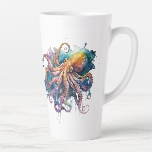 Mooie Waterverf octopus Latte Mok (Rechts)