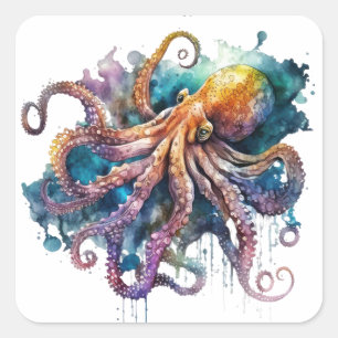 Mooie Waterverf octopus Vierkante Sticker