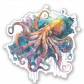 Mooie Waterverf Octopus Vinyl Sticker (Voorkant)