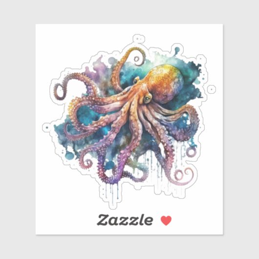 Mooie Waterverf Octopus Vinyl Sticker (Vel)