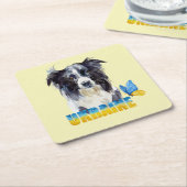 Mooie Waterverf Oekraïne Dog en Butterfly Kartonnen Onderzetters (Schuin)