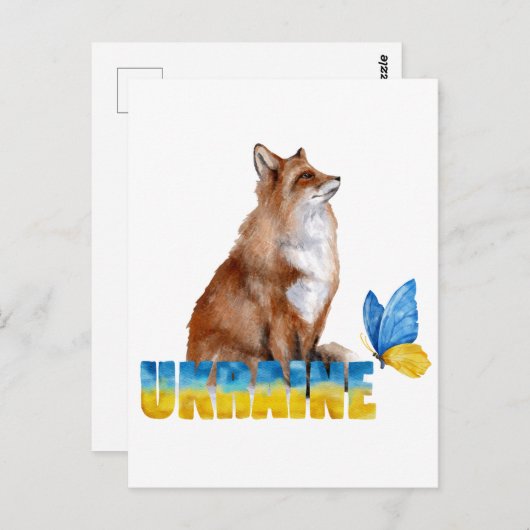 Mooie Waterverf Oekraïne Fox en Butterfly Briefkaart (Voorkant / Achterkant)