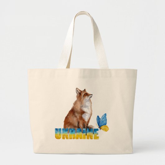 Mooie Waterverf Oekraïne Fox en Butterfly Grote Tote Bag (Voorkant)