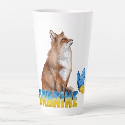 Mooie Waterverf Oekraïne Fox en Butterfly Latte Mok (Voorkant)