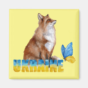 Mooie Waterverf Oekraïne Fox en Butterfly  Magneet