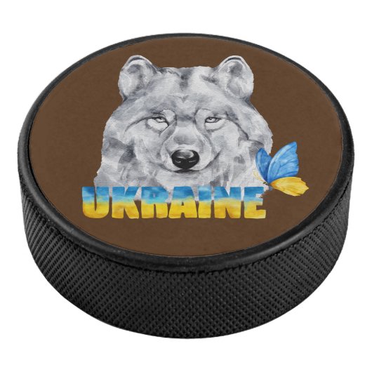 Mooie Waterverf Oekraïne Wolf en Butterfly Hockey Puck (3/4)