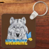 Mooie Waterverf Oekraïne Wolf en Butterfly Sleutelhanger (Achterkant)