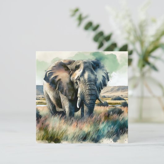 Mooie Waterverf olifant Kaart (Staand voorkant)