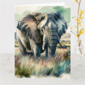 Mooie Waterverf olifant Kaart (Gele Bloem)