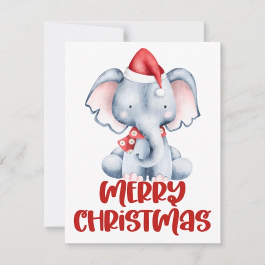 Mooie Waterverf Olifant Kerstkaart (Voorkant)