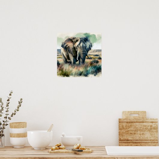 Mooie Waterverf olifant Poster (Keuken)