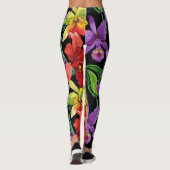 Mooie Waterverf Orchid Flowers op Black Leggings (Achterkant)