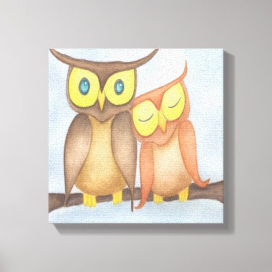 Mooie Waterverf Owl Lovers Canvas Afdruk (Voorkant)