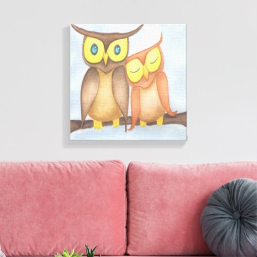 Mooie Waterverf Owl Lovers Canvas Afdruk (Insitu (Woonkamer))