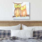 Mooie Waterverf Owl Lovers Canvas Afdruk (Insitu (Slaapkamer))
