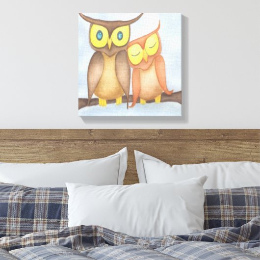 Mooie Waterverf Owl Lovers Canvas Afdruk (Insitu (Slaapkamer))