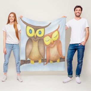 Mooie Waterverf Owl Lovers Fleece Deken