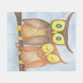 Mooie Waterverf Owl Lovers Fleece Deken (Voorkant (Horizontaal))